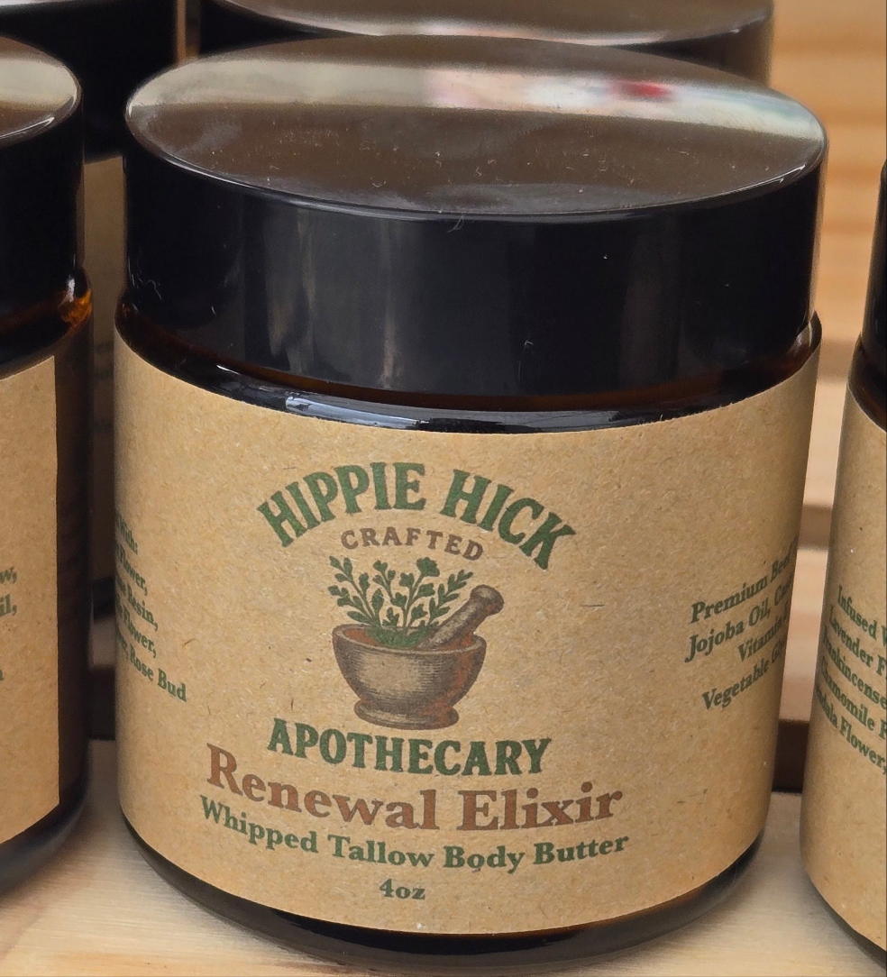 Glass Amber jar, of renewal Elixir whipped tallow butter